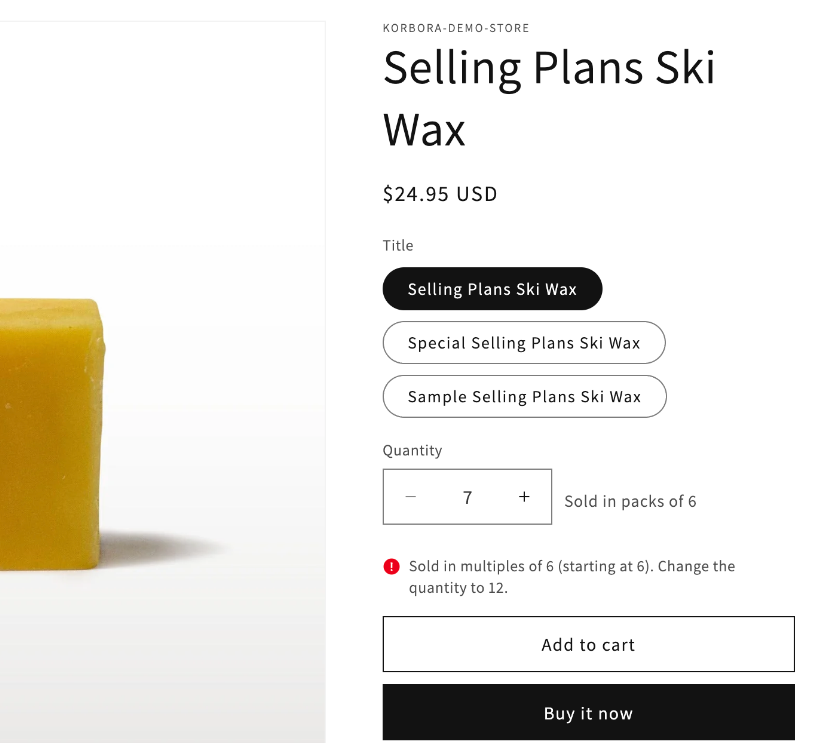 Checkout: A Shopify validation function refuses a cart that breaks a rule — from a direct cart link, Buy it now, or a theme without the hint — and names the rule and the quantity to fix.